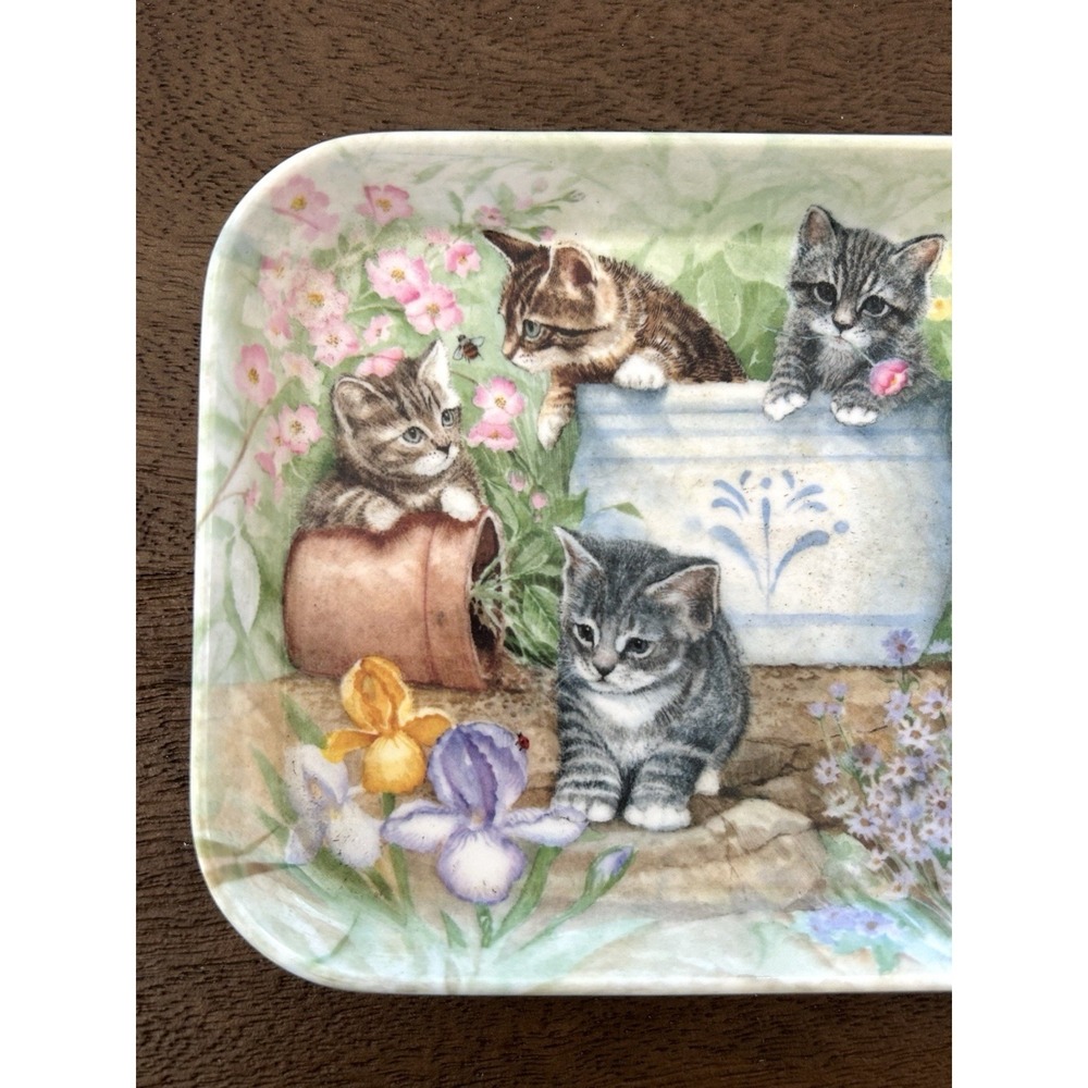 Vintage 80's Kittens Flowers Butterflies Trinket Tray Melamine Rudy Nappi Italy - Picture 2 of 8